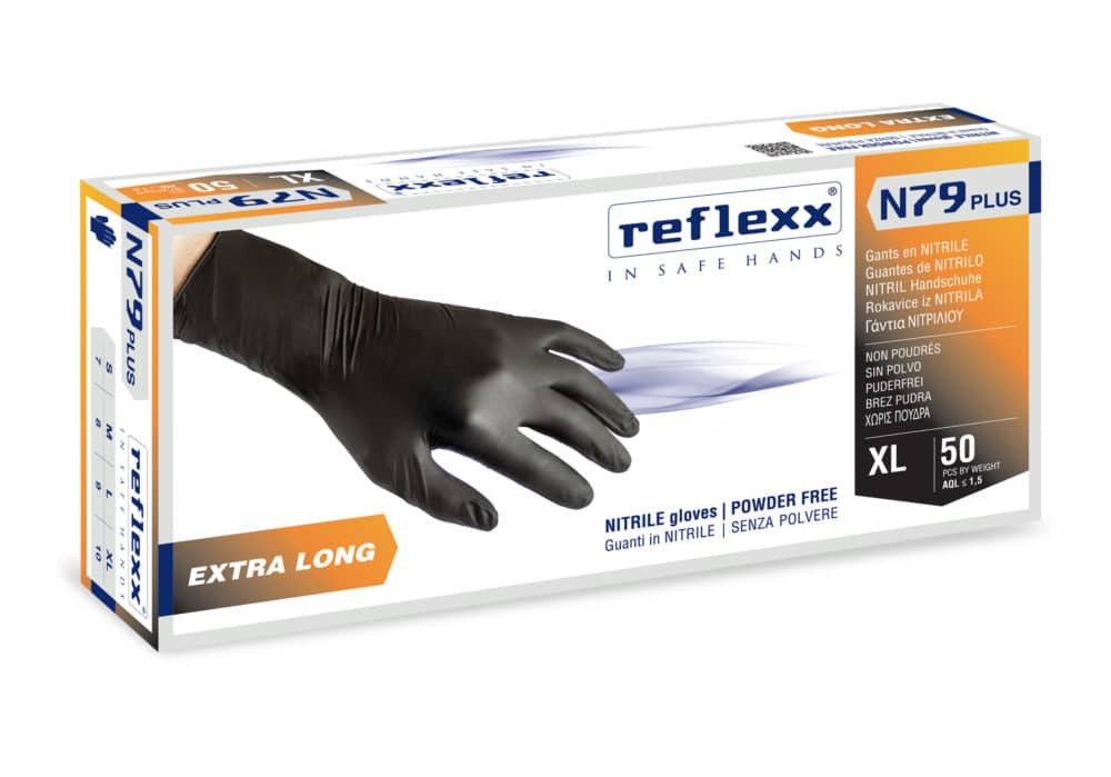 Manusi Nitril N79P Extra Lungi 30 cm, negre, fara pudra (50) [10]/ 401512000
